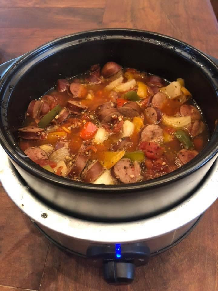Slow Cooker Sausage with Peppers & Onions
