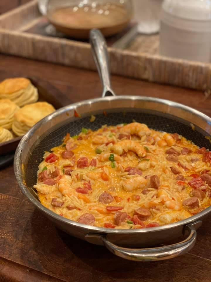 One Pan Shrimp & Sausage Orzo