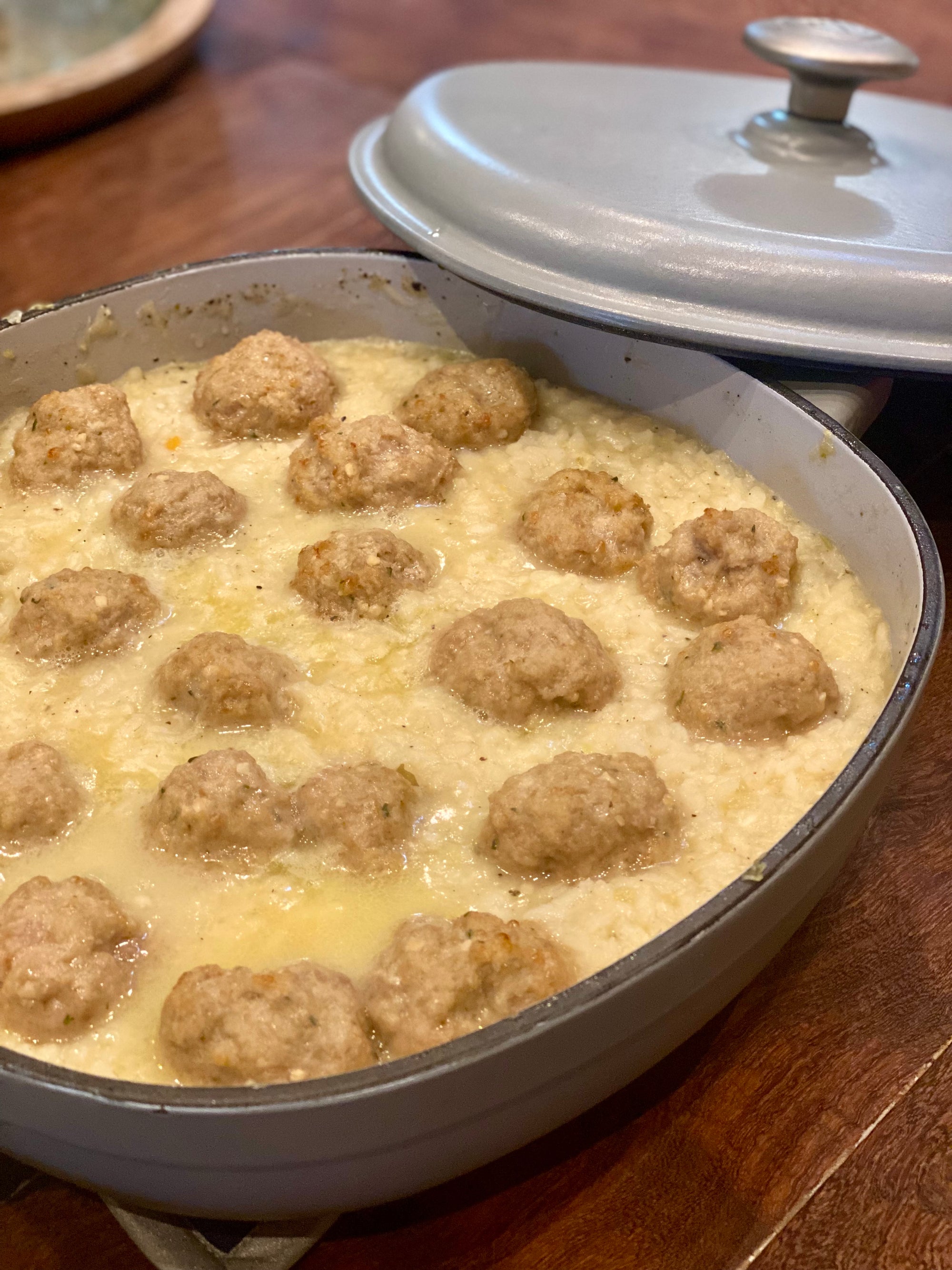 Italian Wedding Risotto with Garlicky Meatballs