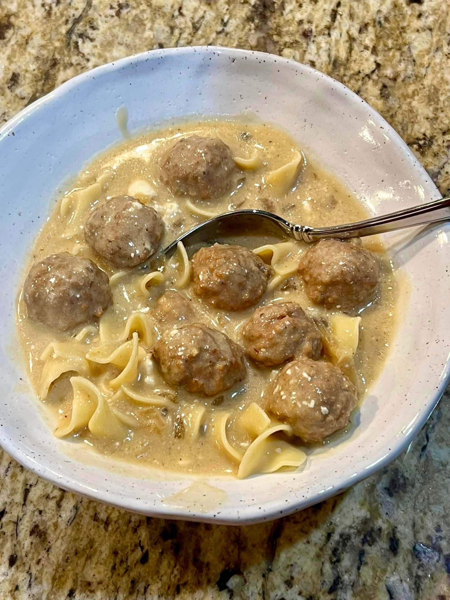 Slow Cooker Meatball Stroganoff & Egg Noodles